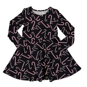 NWT Children's Place Black W/Candy Cane Print Cotton Skater Dress